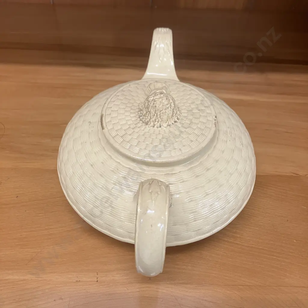 Antique Stoneware Cane Wedgwood Teapot With Wheat Bushel Finial c1815 / 25. (As Found). 9 x 20.5cm Image 1++