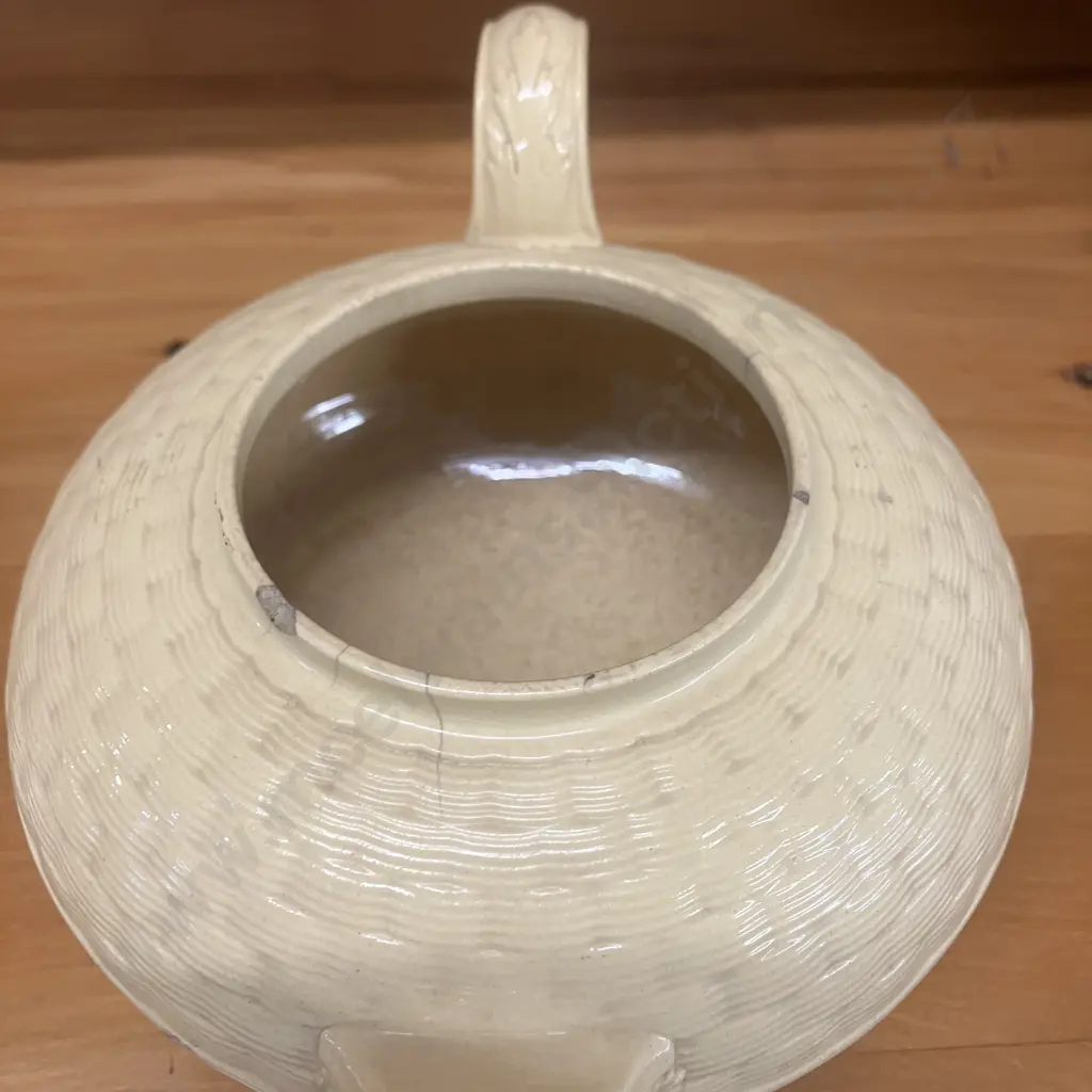 Antique Stoneware Cane Wedgwood Teapot With Wheat Bushel Finial c1815 / 25. (As Found). 9 x 20.5cm Image 1++