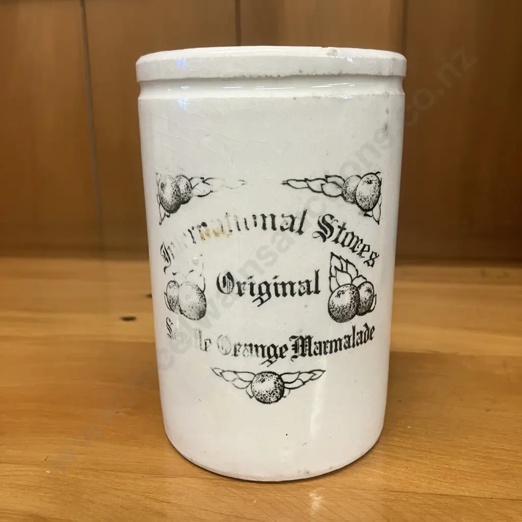 Rare "International Stores Original Seville Orange Marmalade" 2-pound Thin Pot. 1800s' Ironstone. 11 x 7.5cm Image 1++