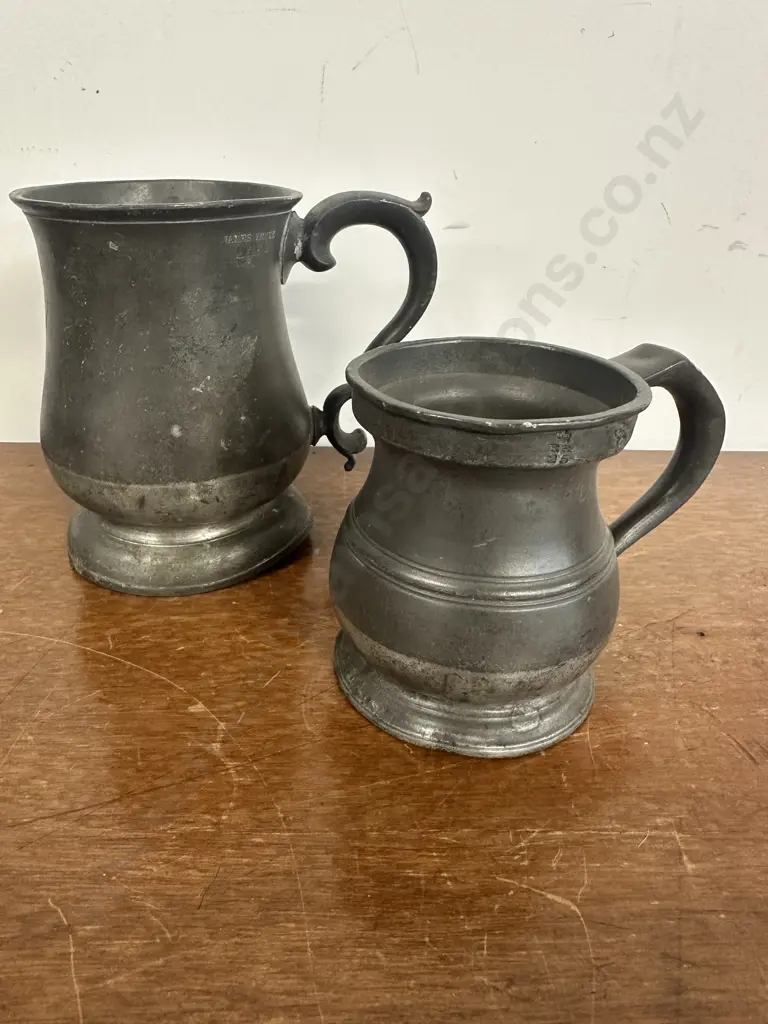 Antique James Yates Pewter Tankards Half Pint & One Pint  Image 1++
