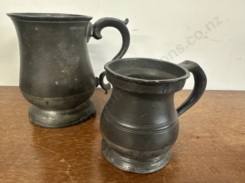 Antique James Yates Pewter Tankards Half Pint & One Pint  Image 1++