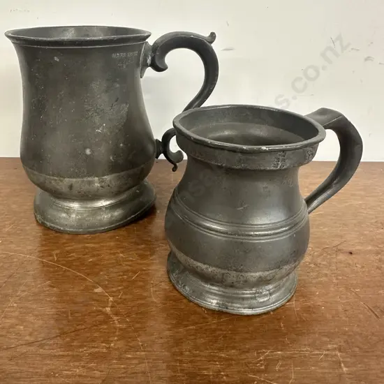 Antique James Yates Pewter Tankards Half Pint & One Pint 
