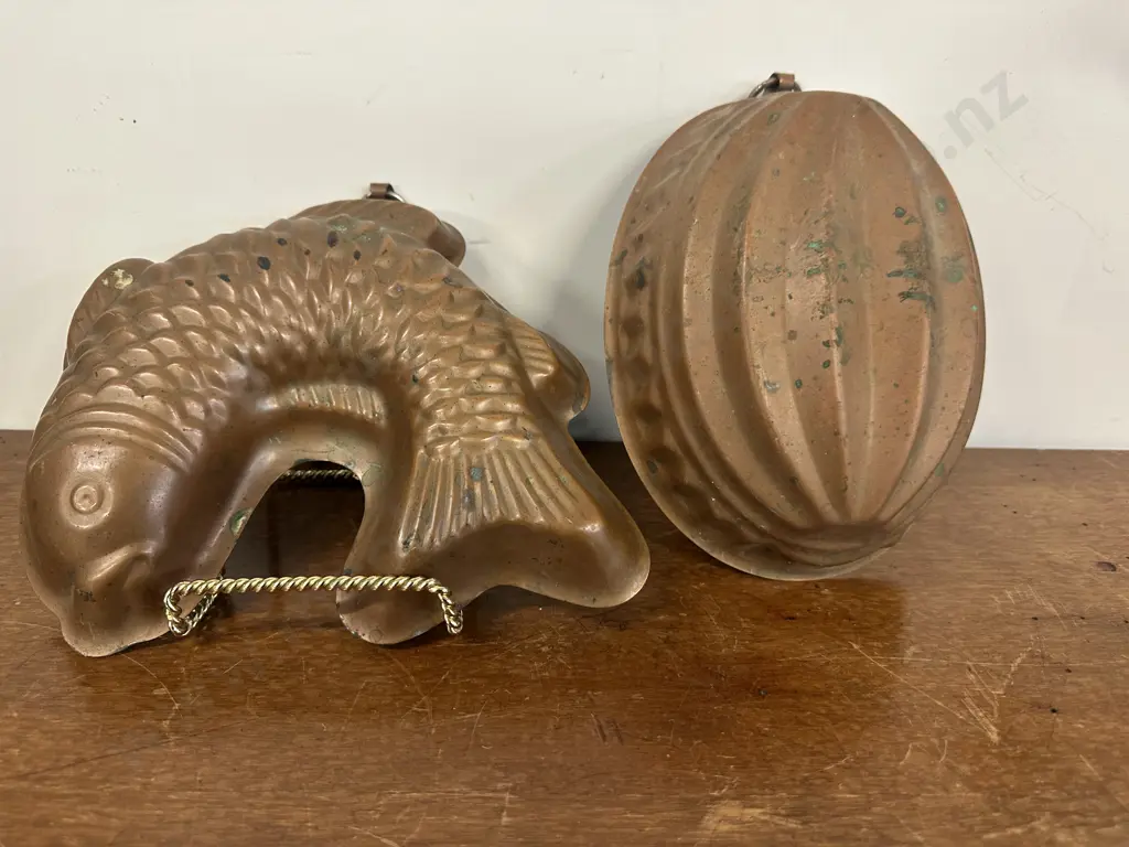 Mid Century Jumping Fish Copper Cake Pan Mould & Antique Jelly/Cake Mould Image 1++