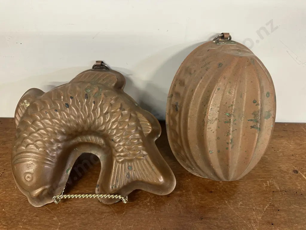 Mid Century Jumping Fish Copper Cake Pan Mould & Antique Jelly/Cake Mould Image 1++