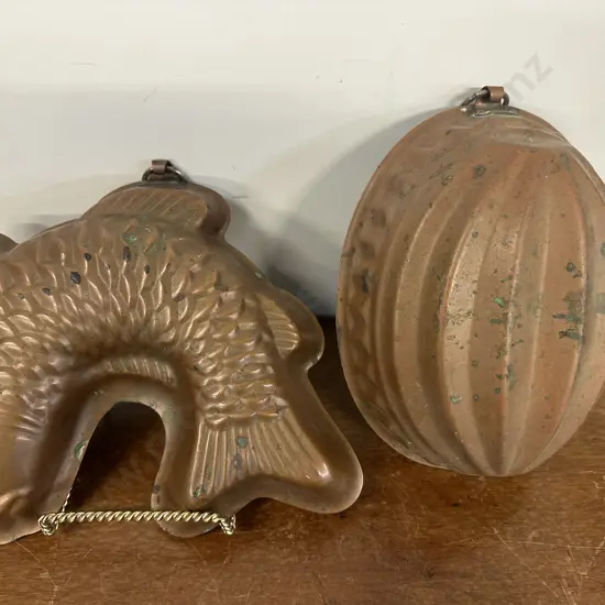 Mid Century Jumping Fish Copper Cake Pan Mould & Antique Jelly/Cake Mould