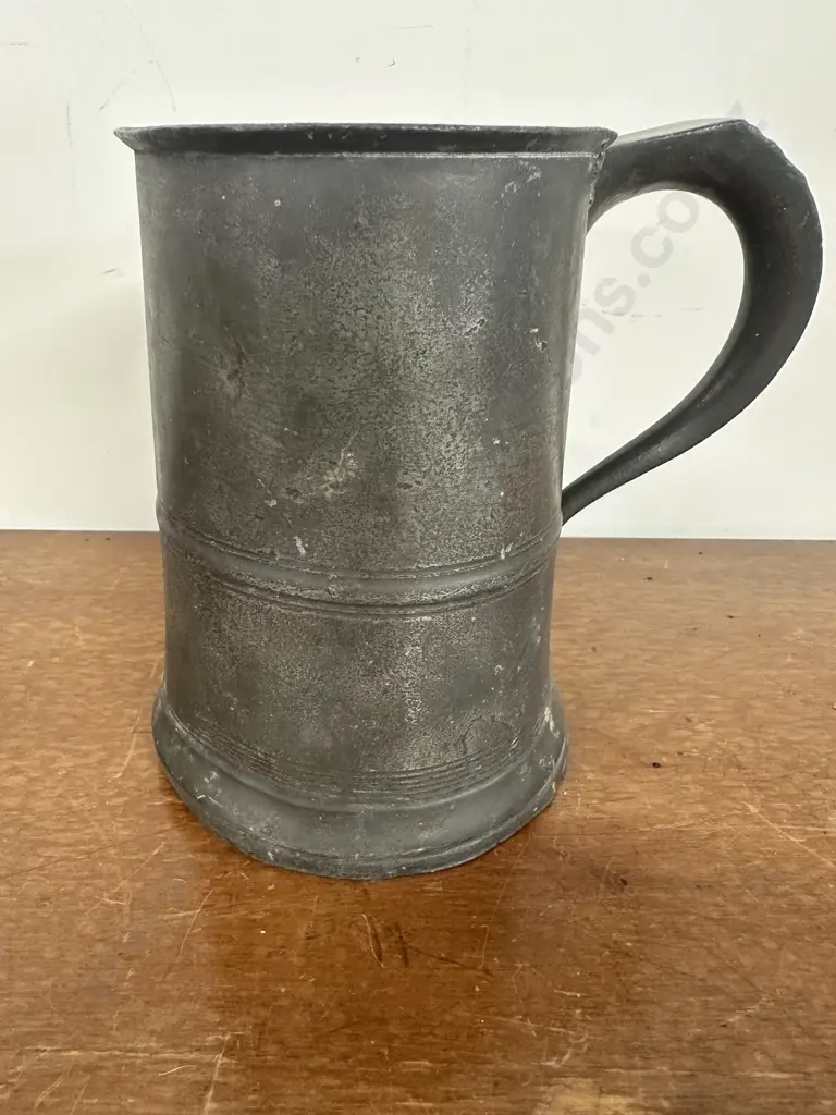 Victorian Pewter Tankard Quart Circa 1850 Image 1++