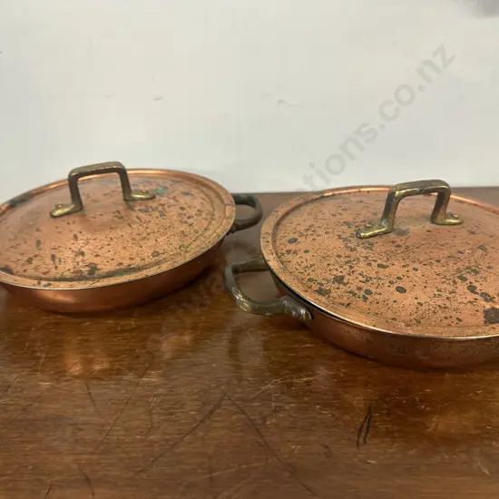 Vintage Lidded Copper Double Handled Pans Dia21cm.