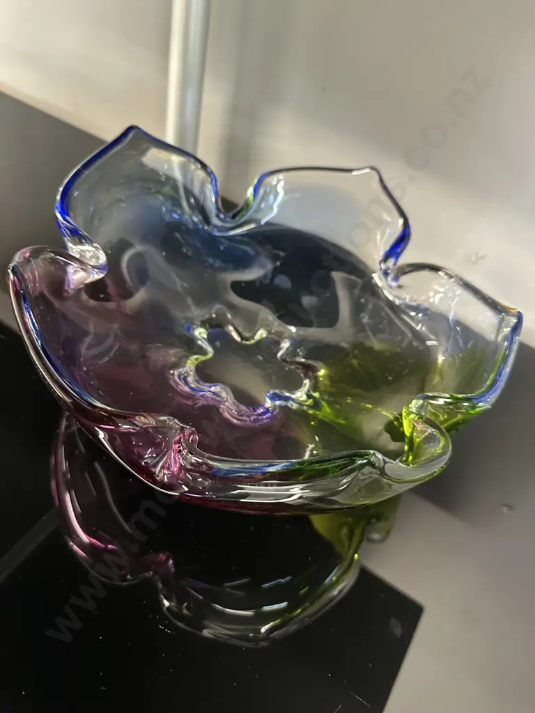 Heavy Mid Century Art Glass Bowl Multi Coloured H11,Dia25cm. Image 1++