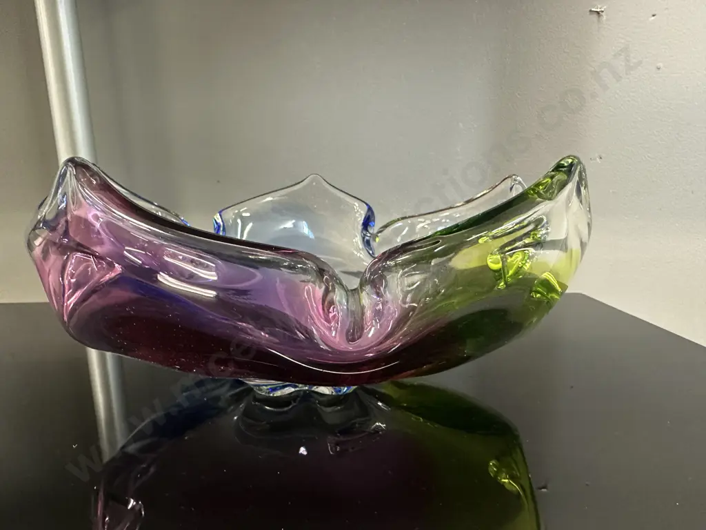 Heavy Mid Century Art Glass Bowl Multi Coloured H11,Dia25cm. Image 1++