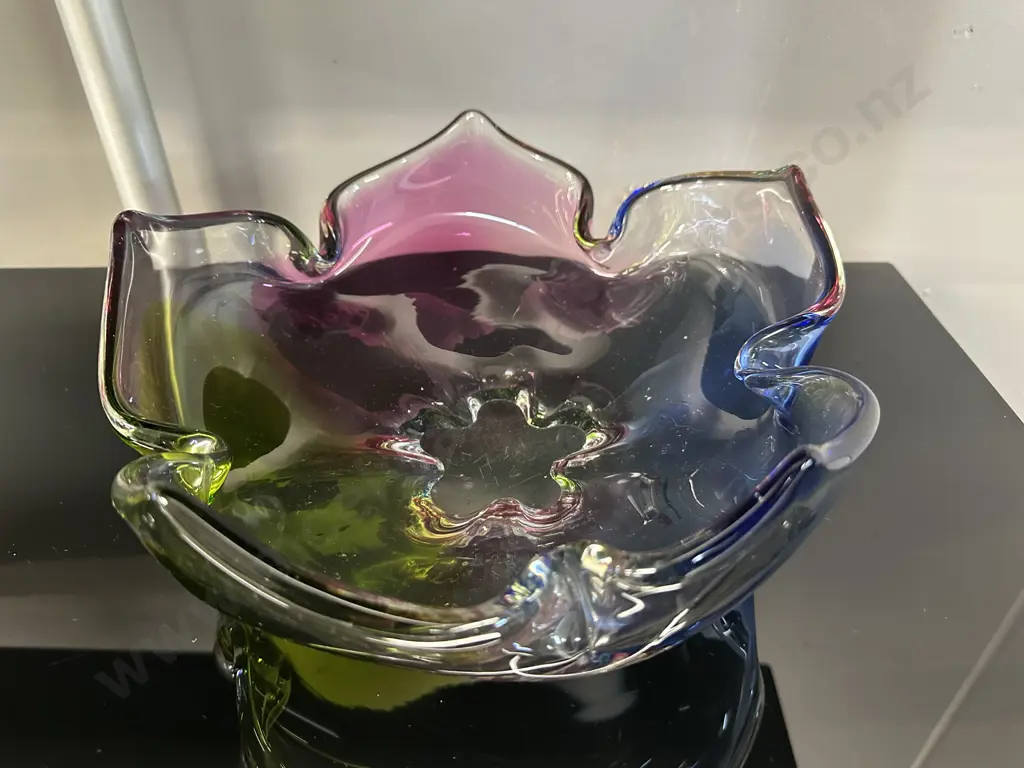 Heavy Mid Century Art Glass Bowl Multi Coloured H11,Dia25cm. Image 1++