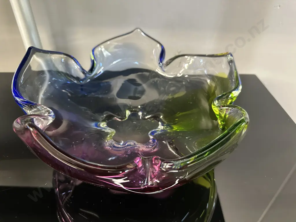 Heavy Mid Century Art Glass Bowl Multi Coloured H11,Dia25cm. Image 1++