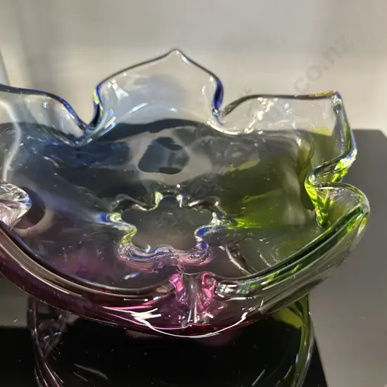 Heavy Mid Century Art Glass Bowl Multi Coloured H11,Dia25cm.