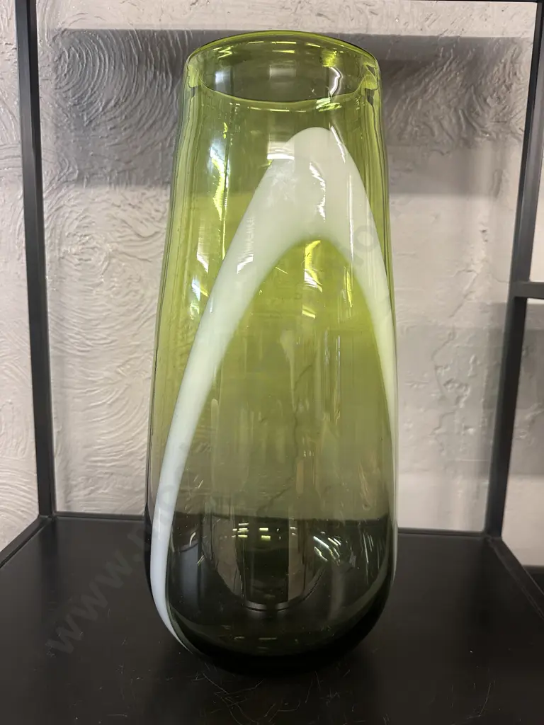 Large Hand Blown Green Art Glass Vase H40cm.  Image 1++