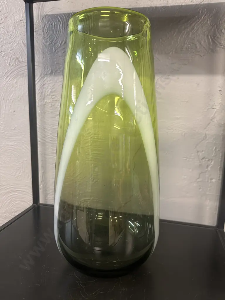 Large Hand Blown Green Art Glass Vase H40cm.  Image 1++