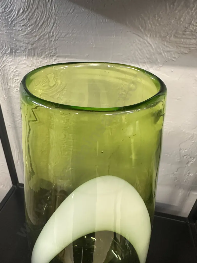 Large Hand Blown Green Art Glass Vase H40cm.  Image 1++