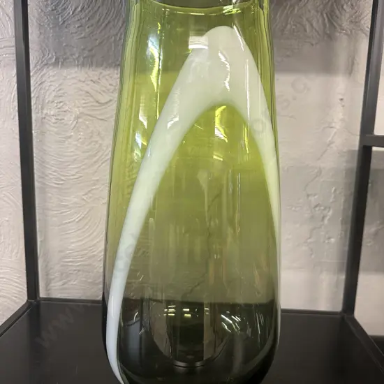 Large Hand Blown Green Art Glass Vase H40cm. 