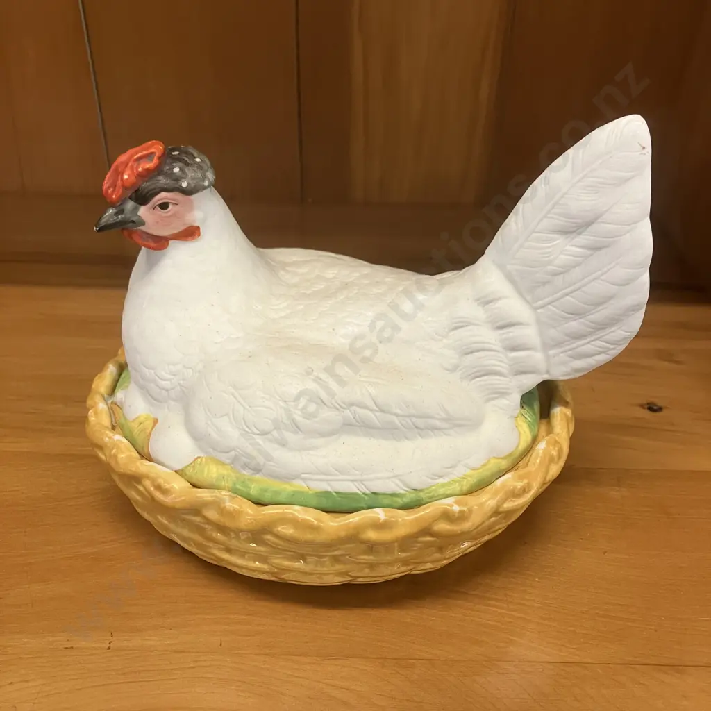 Antique 19th Century Staffordshire Bisque Porcelain Hen On Nest  Covered Tureen. 16 x 19cm (As Found) Image 1++