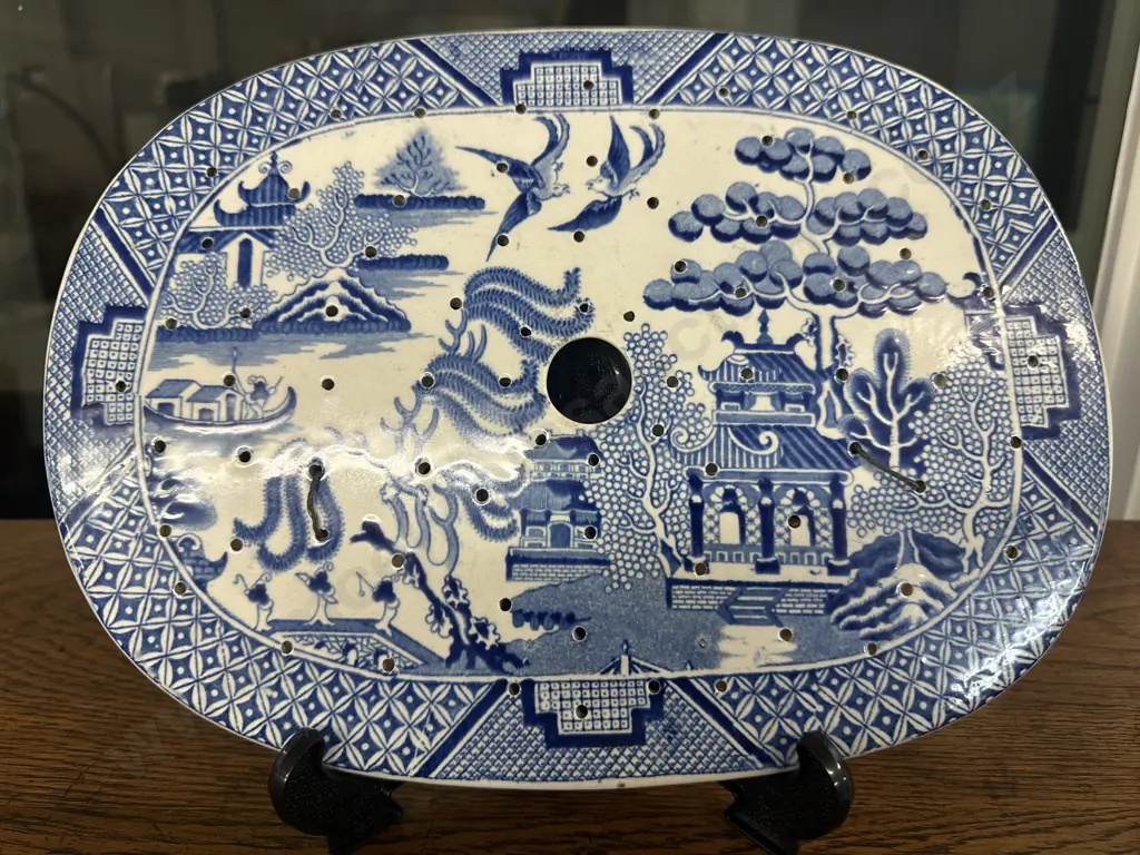 Rare Antique 19th Century Willow Pattern Meat/Fish Drainer -Strainer H22,L30cm. Image 1++