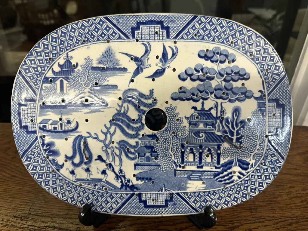 Rare Antique 19th Century Willow Pattern Meat/Fish Drainer -Strainer H22,L30cm. Image 1++