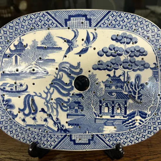 Rare Antique 19th Century Willow Pattern Meat/Fish Drainer -Strainer H22,L30cm.