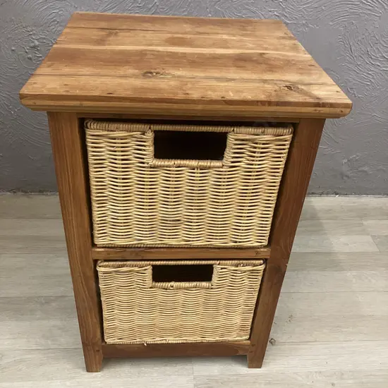 Vintage Wood Drawer Unit With 2 Cane Baskets. H60 W40 D40cm