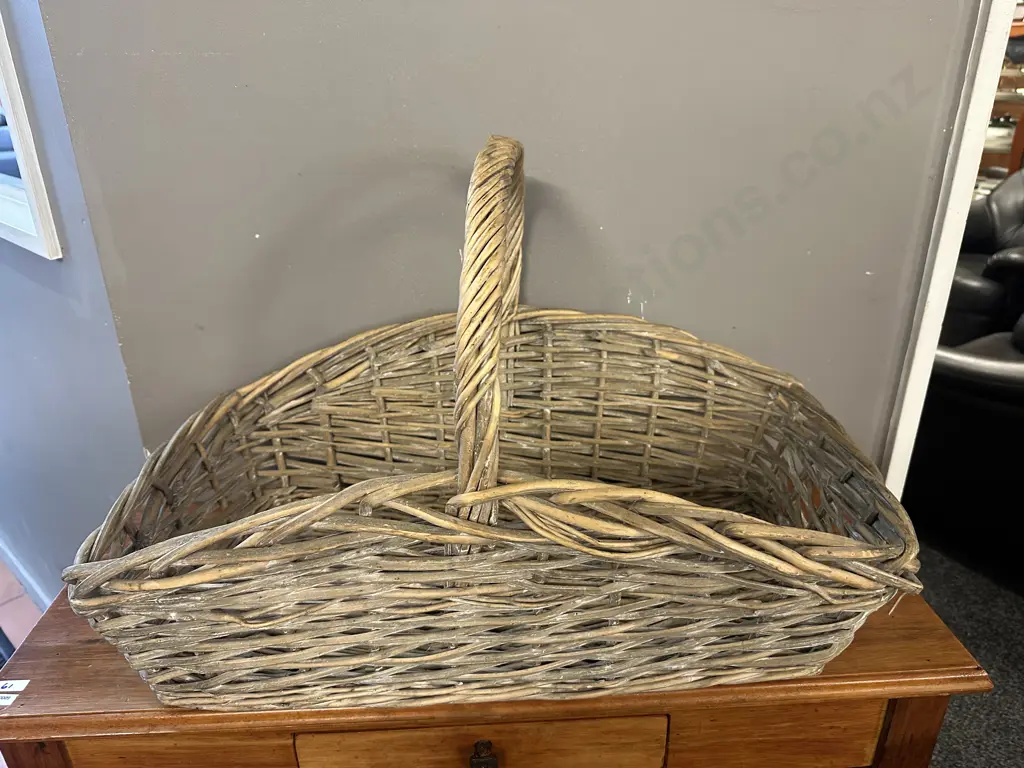 Large Vintage Cane Rectangular Handled Basket H43,L67cm. Image 1++