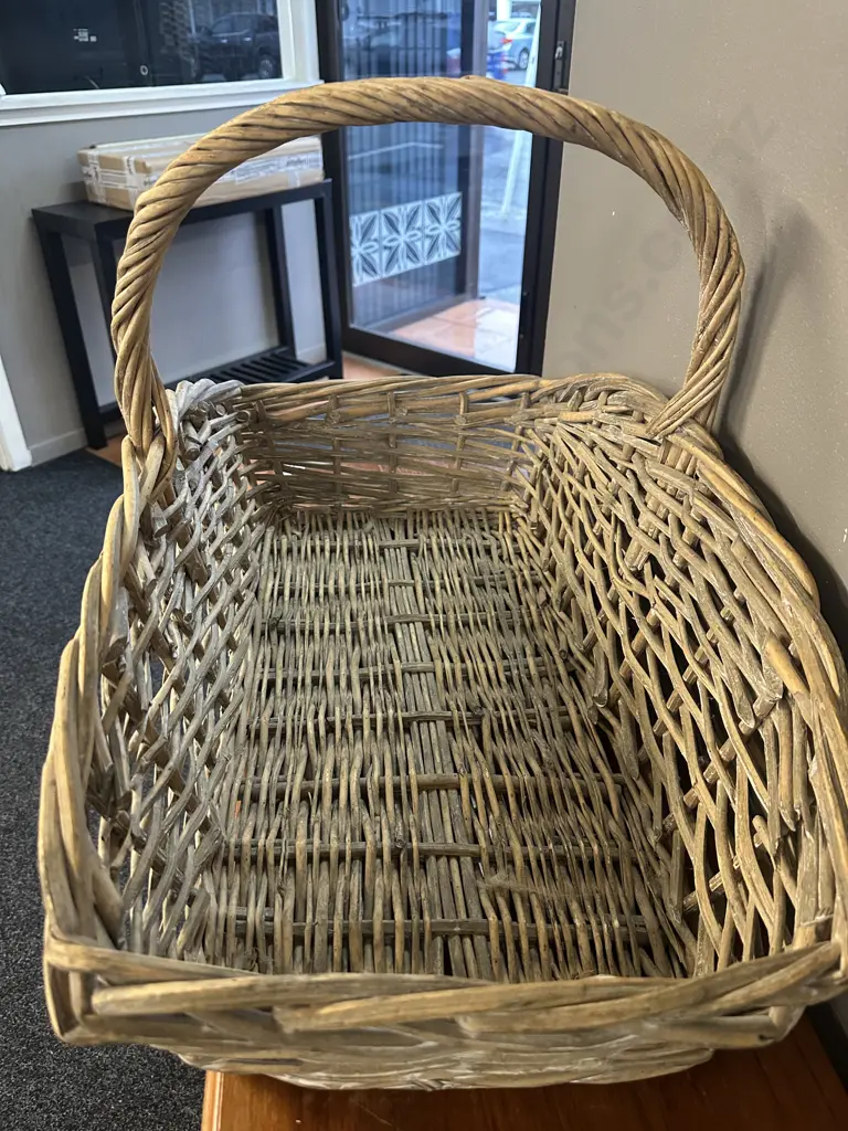 Large Vintage Cane Rectangular Handled Basket H43,L67cm. Image 1++