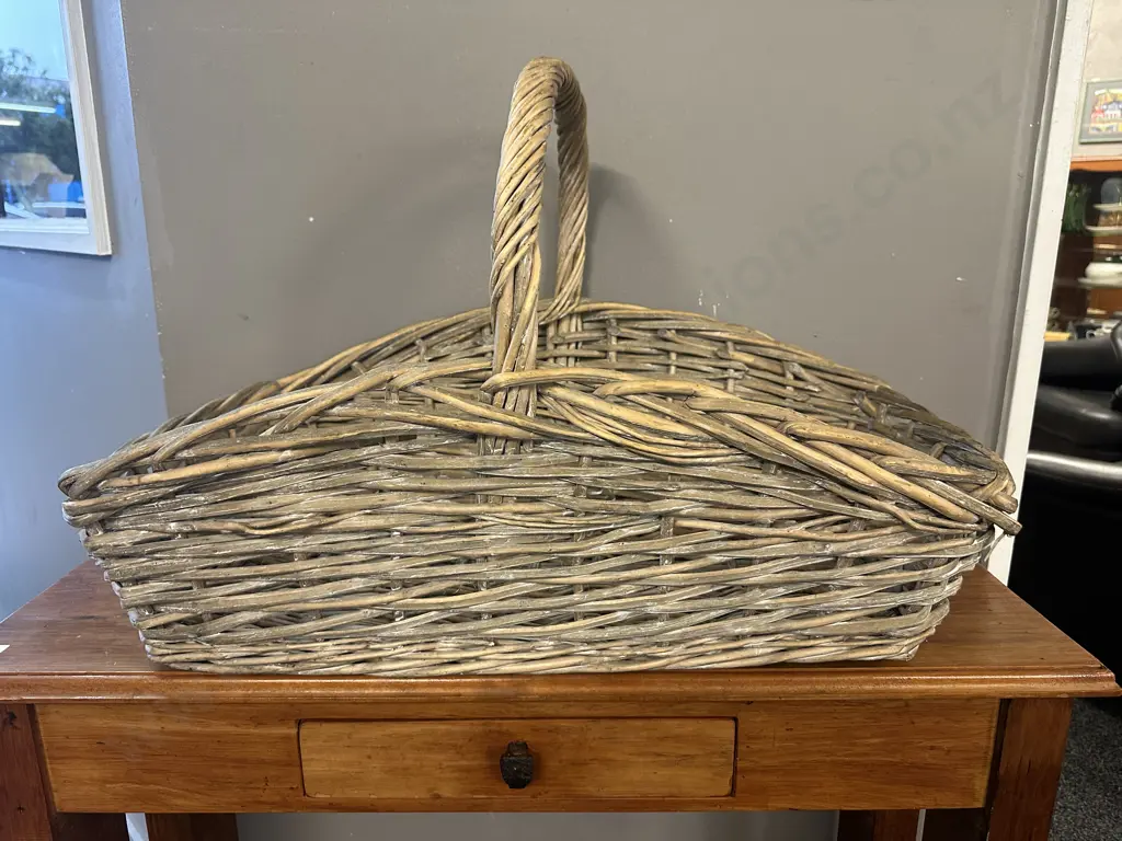 Large Vintage Cane Rectangular Handled Basket H43,L67cm. Image 1++