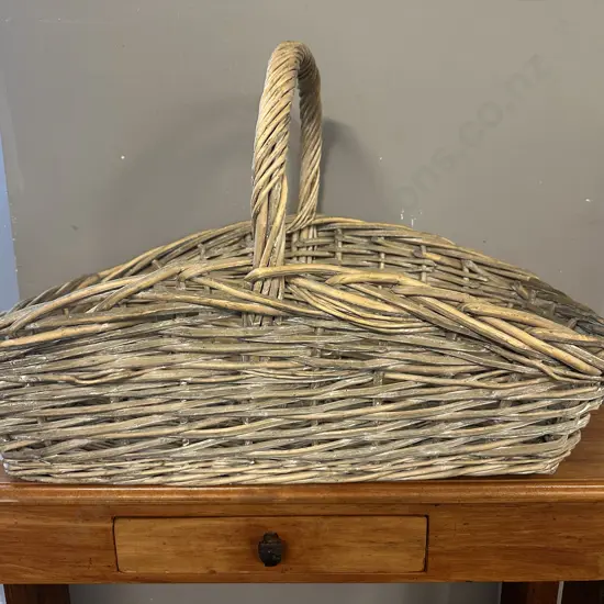Large Vintage Cane Rectangular Handled Basket H43,L67cm.