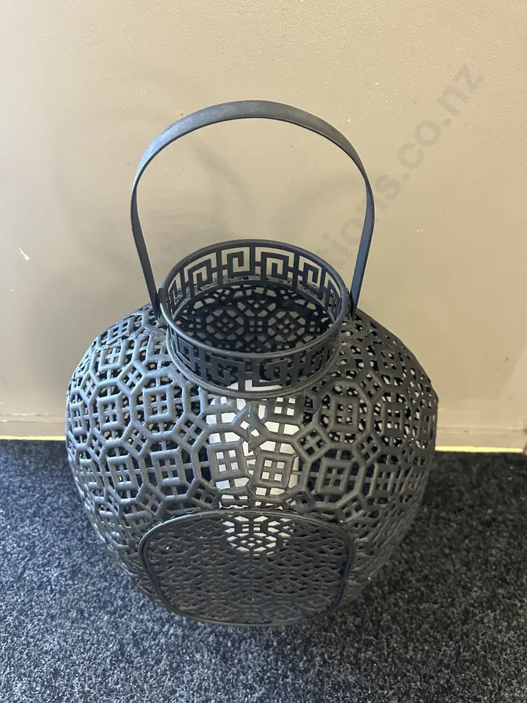 Black Metal Lantern With White Candle. H65cm Image 1++