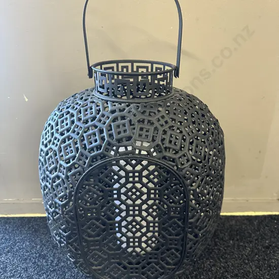 Black Metal Lantern With White Candle. H65cm