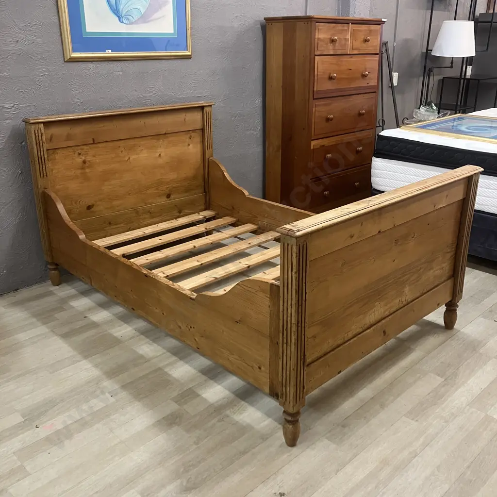 Antique Victorian Pine Bed Image 1++