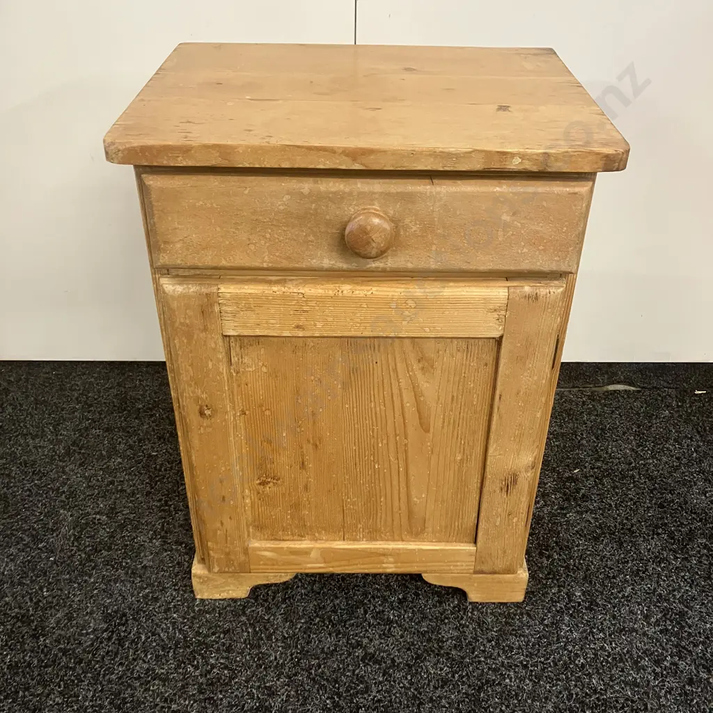 Antique Victorian Pine Single Drawer Bedside Cabinet. H62 W46 D36cm Image 1++