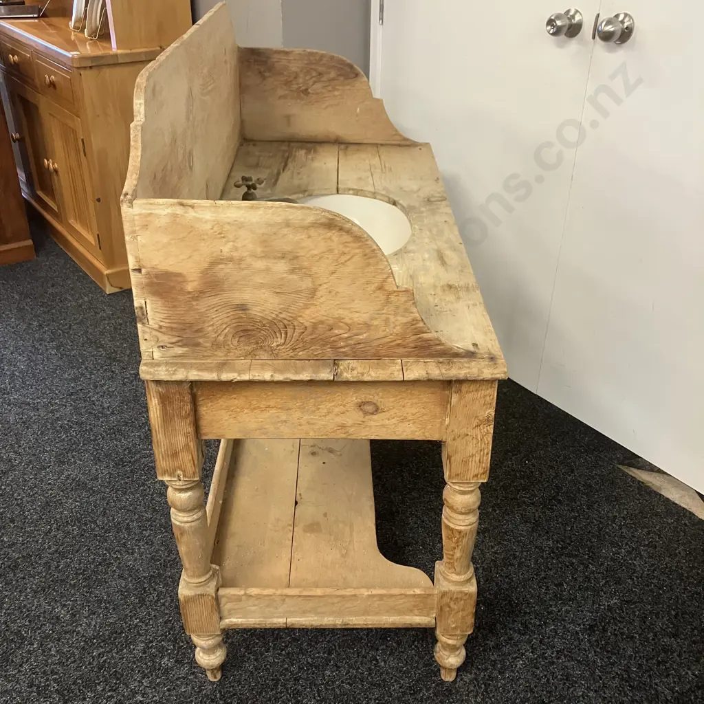 Antique Victorian Pine Washstand With Brass Taps & Spout, 2 x False Drawers. H109 W118 D52cm Image 1++