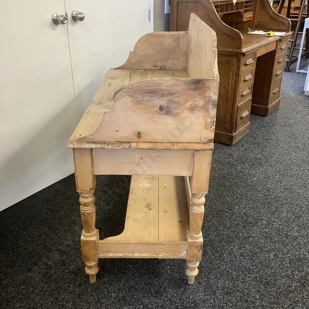 Antique Victorian Pine Washstand With Brass Taps & Spout, 2 x False Drawers. H109 W118 D52cm Image 1++