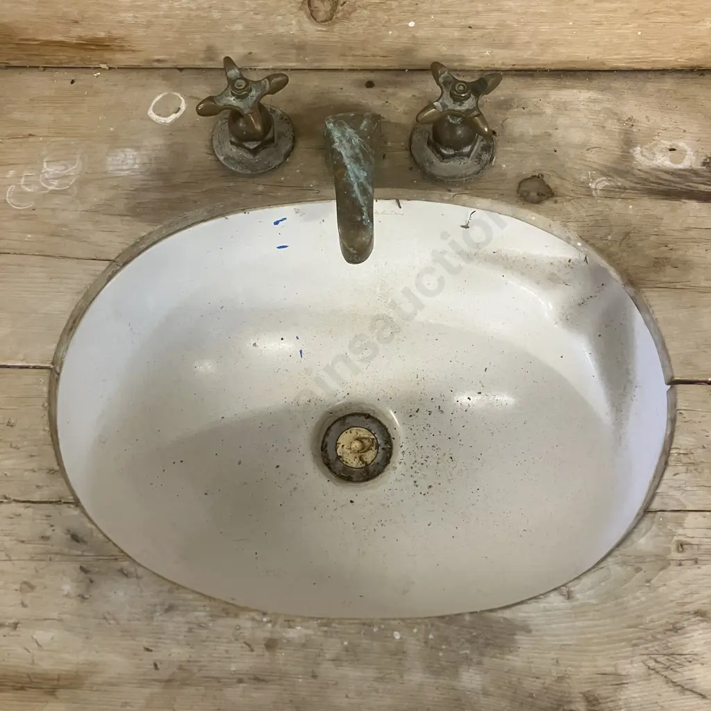 Antique Victorian Pine Washstand With Brass Taps & Spout, 2 x False Drawers. H109 W118 D52cm Image 1++