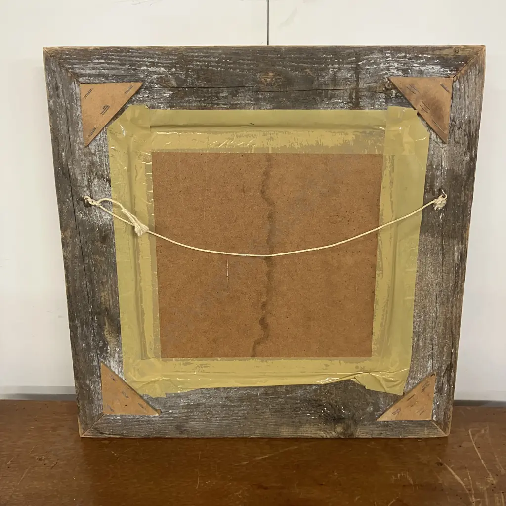 Antique Oak Framed Bevelled Edged Wall Mirror. 47.5 x 47.5cm Image 1++