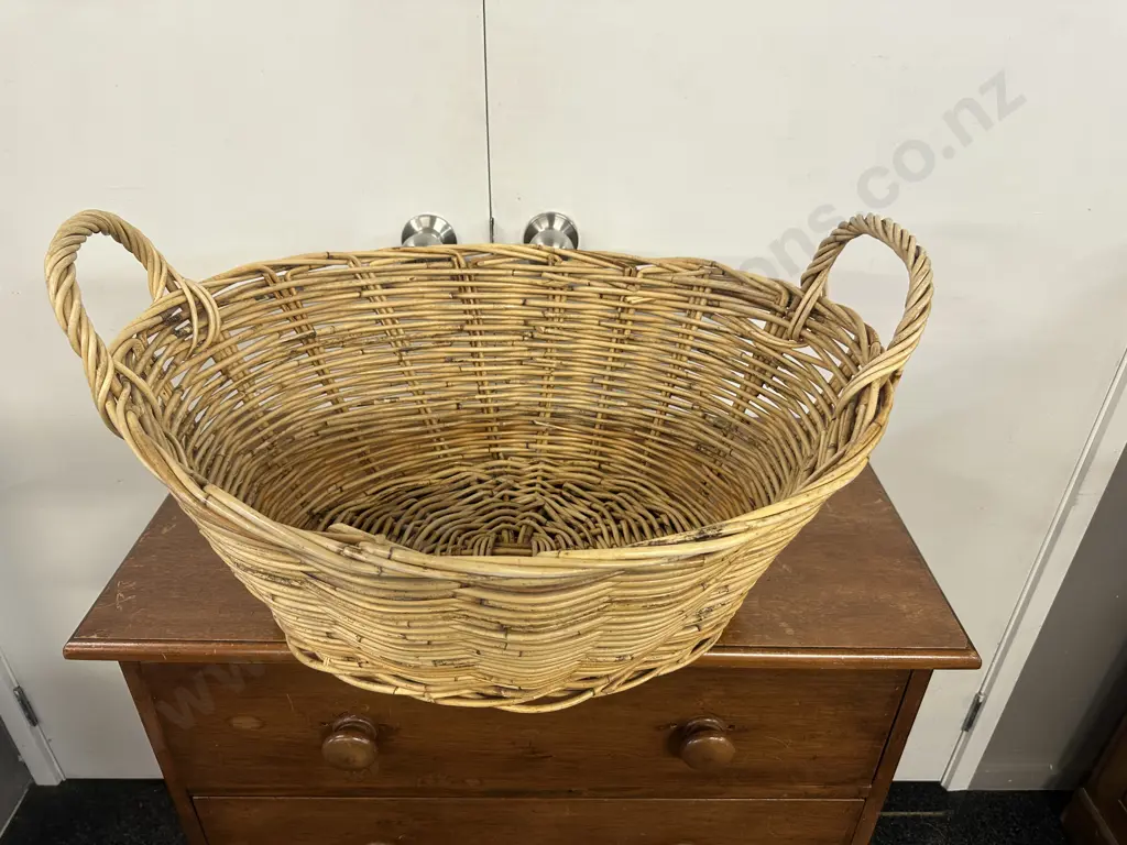 Oval Wicker Laundry Basket Twisted Handles. 36 x 63cm Image 1++