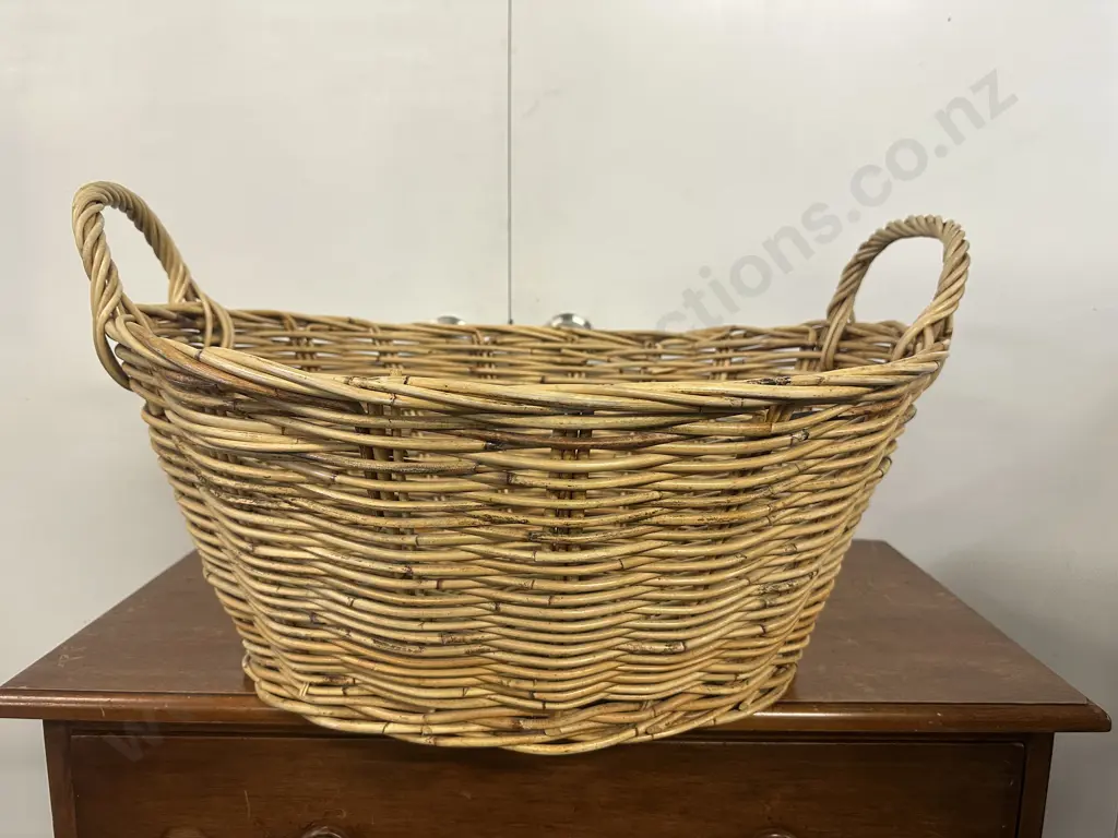 Oval Wicker Laundry Basket Twisted Handles. 36 x 63cm Image 1++