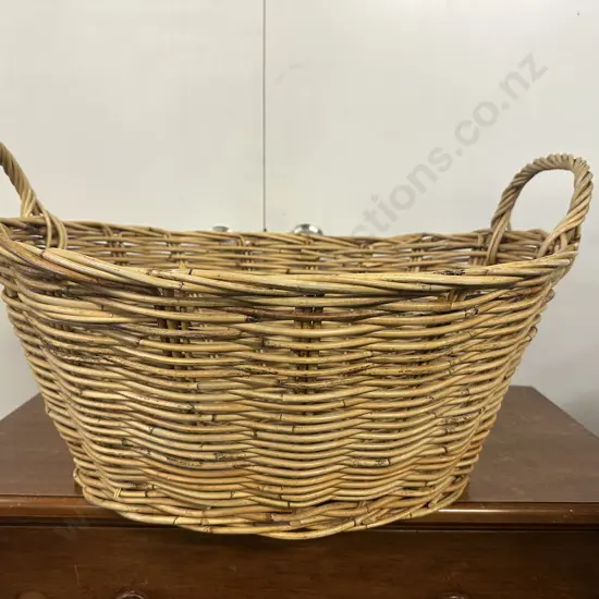 Oval Wicker Laundry Basket Twisted Handles. 36 x 63cm
