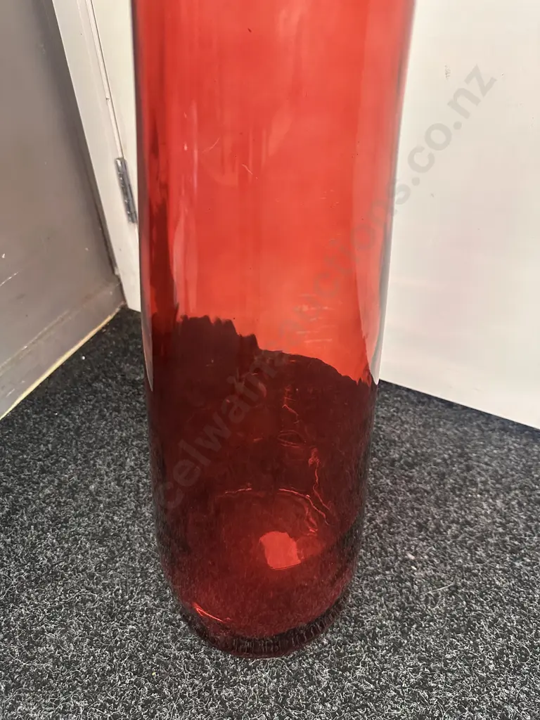 Spanish Hand Blown Slender Red Art Glass Vase. H100cm Image 1++