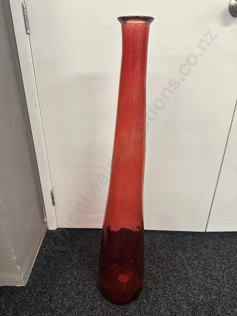 Spanish Hand Blown Slender Red Art Glass Vase. H100cm Image 1++