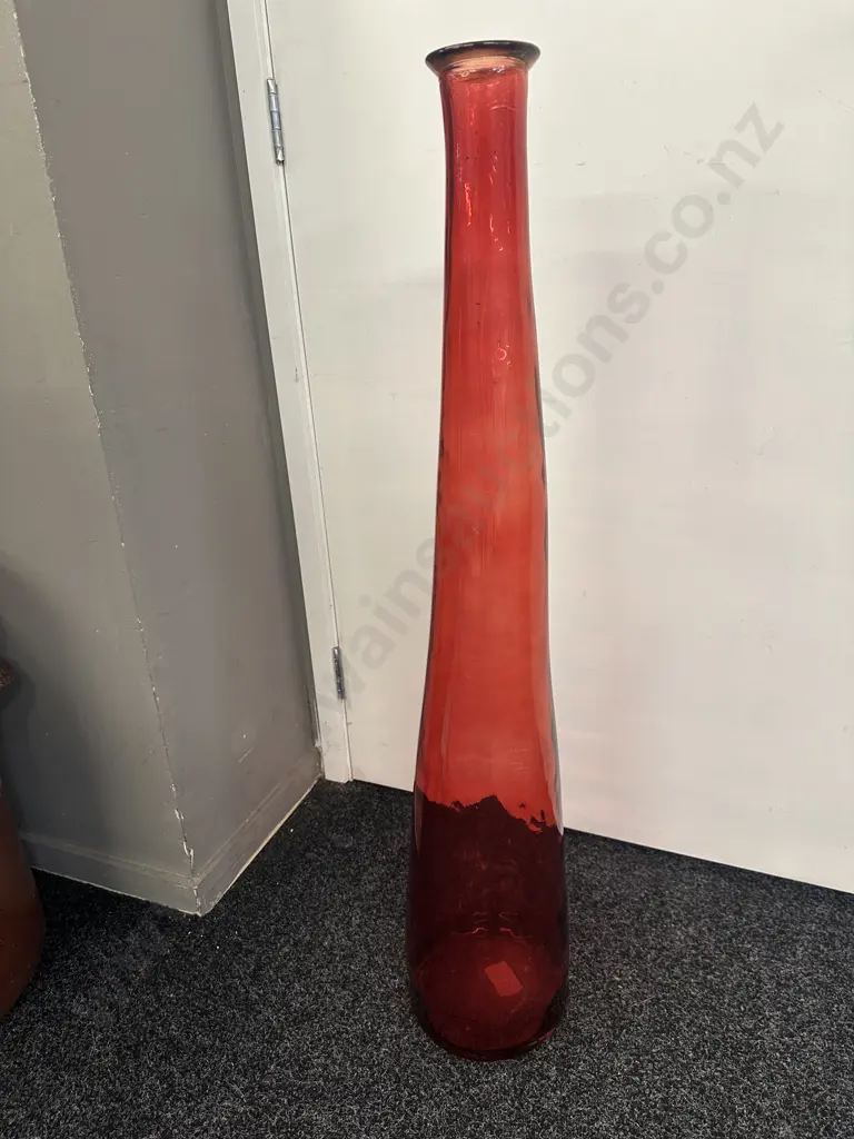 Spanish Hand Blown Slender Red Art Glass Vase. H100cm Image 1++