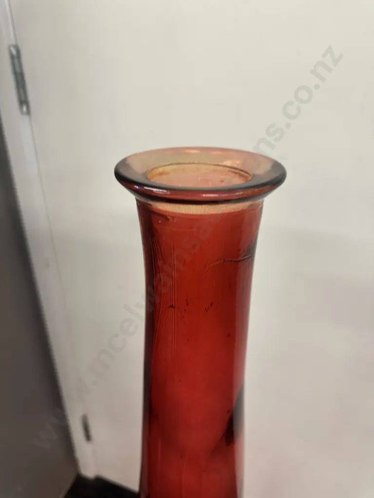 Spanish Hand Blown Slender Red Art Glass Vase. H100cm Image 1++