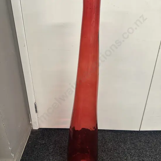 Spanish Hand Blown Slender Red Art Glass Vase. H100cm