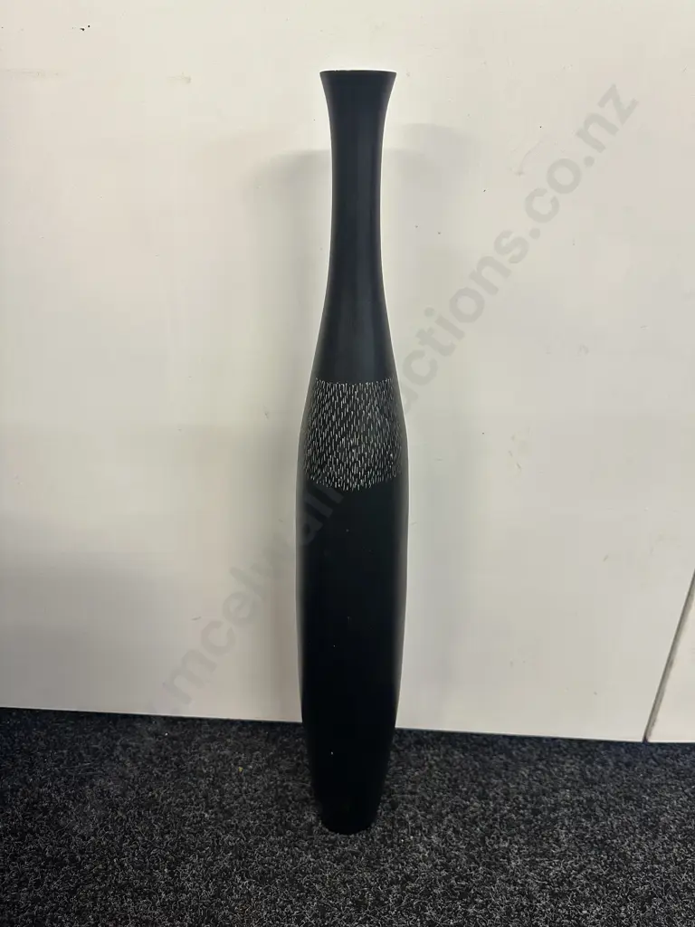 Black Slender Wooden Vase. H66.5cm Image 1++