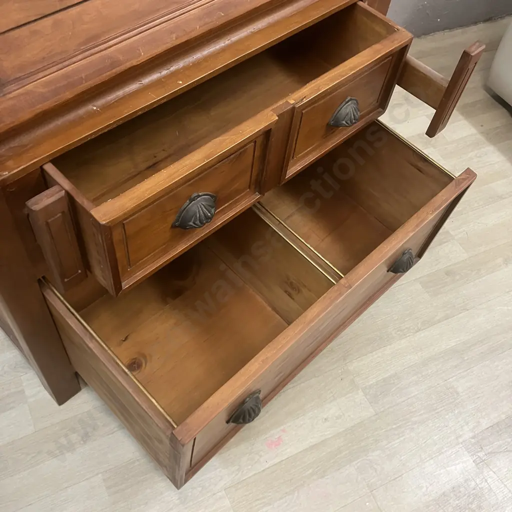 Country Coast Style Solid Pine Drop Front Desk With Black Writing Surface, Metal Clam Draw Pulls. H117 W99.5 D49cm Image 1++