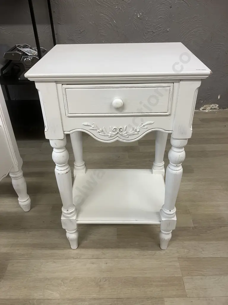White French Provincial Style Single Bed With Sleepmaker Mattress & Matching Single Drawer Bedside - Ex Early Settler Image 1++
