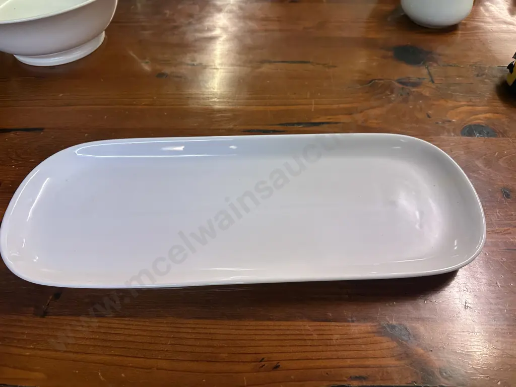 French White Pillivuyt Porcelain Serving Tray Stamped 22 05 53 L53,D21cm. Image 1++