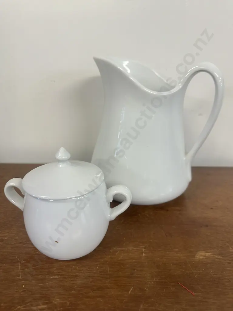Pillivuyt Pitcher & Lidded Double Handled Sugar Bowl Image 1++
